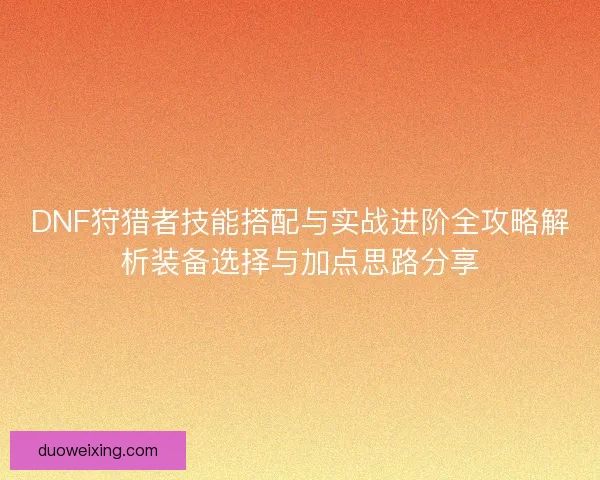 DNF狩猎者技能搭配与实战进阶全攻略解析装备选择与加点思路分享