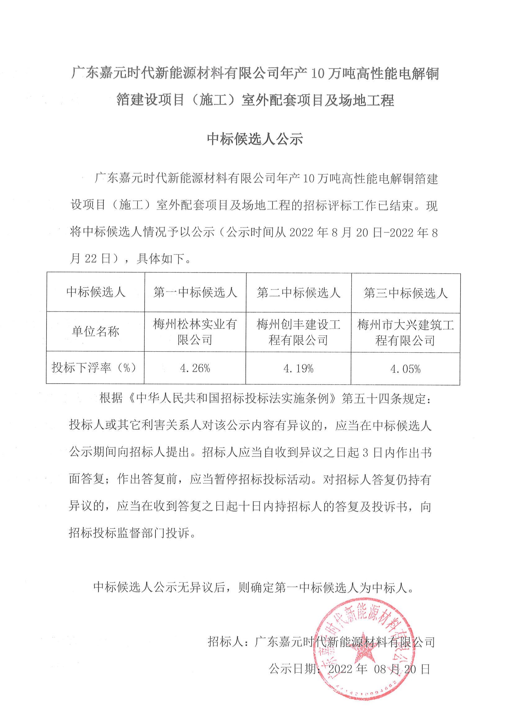 广东Z6尊龙凯时时代新能源材料有限公司年产10万吨高性能电解铜箔建设项目（施工）室外配套项目及场地工程中标候选人公示_00.jpg